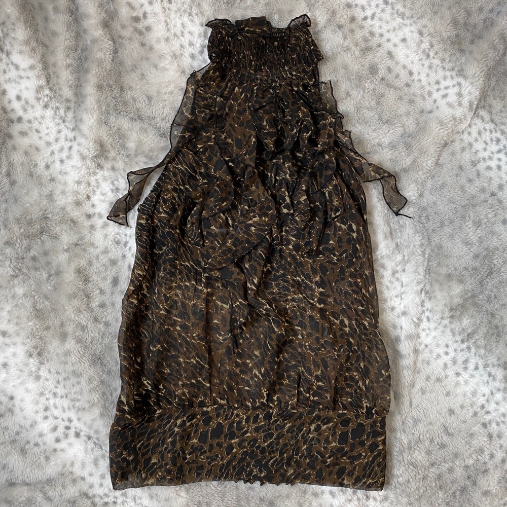 Passport Leopard Halter Top With Ruffle Neck Med